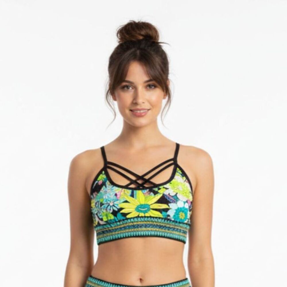 Trina Turk Black Floral Paisley Print Strappy Bikini Swim Suit Top M